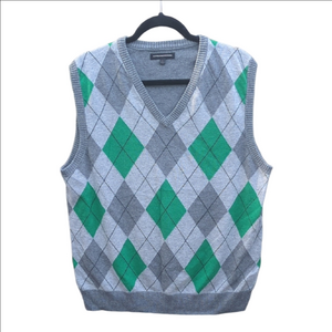Express Gray Green V Neck Argyle Sweater Vest